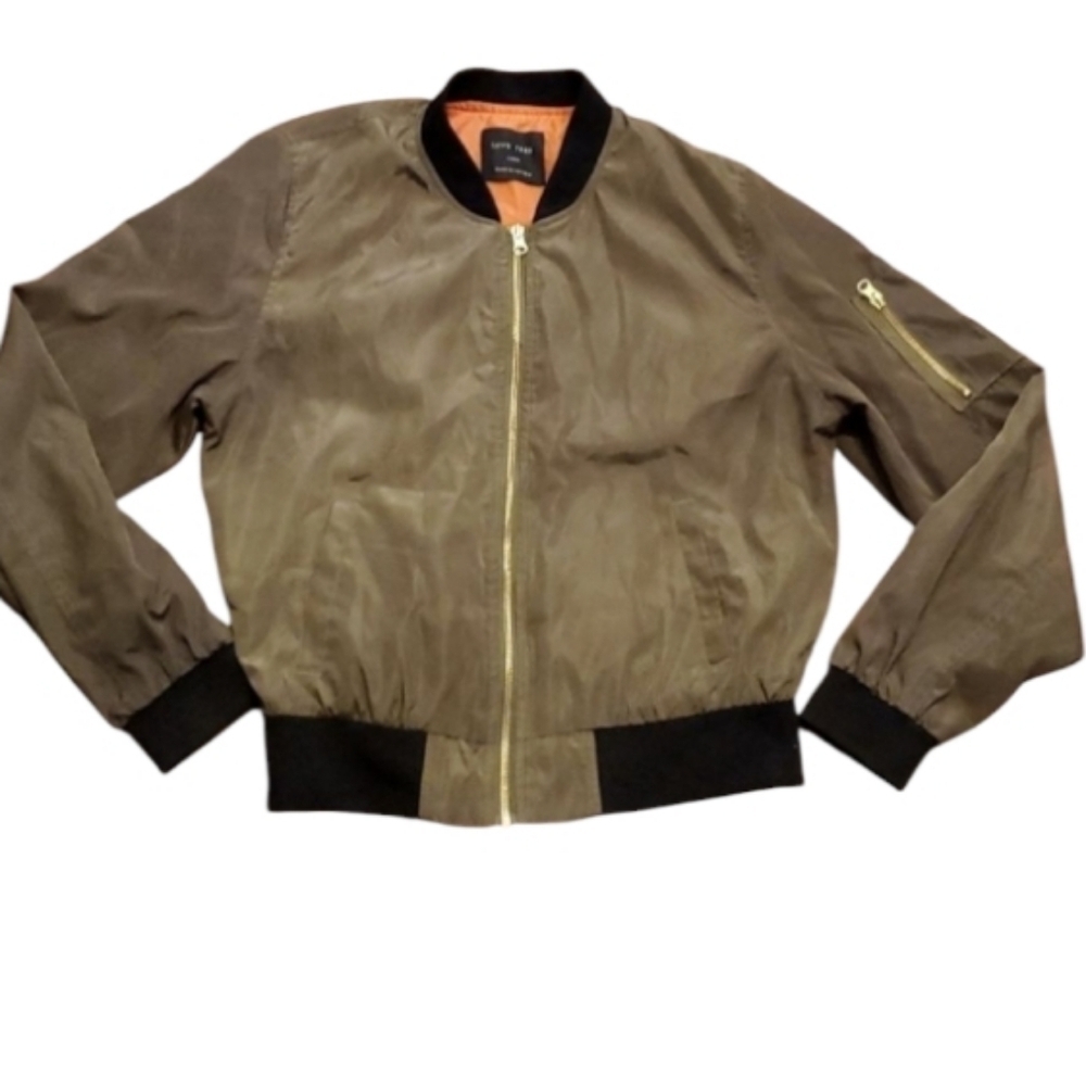 Love Tree Jacket Womens size L Olive green orange black bomber style